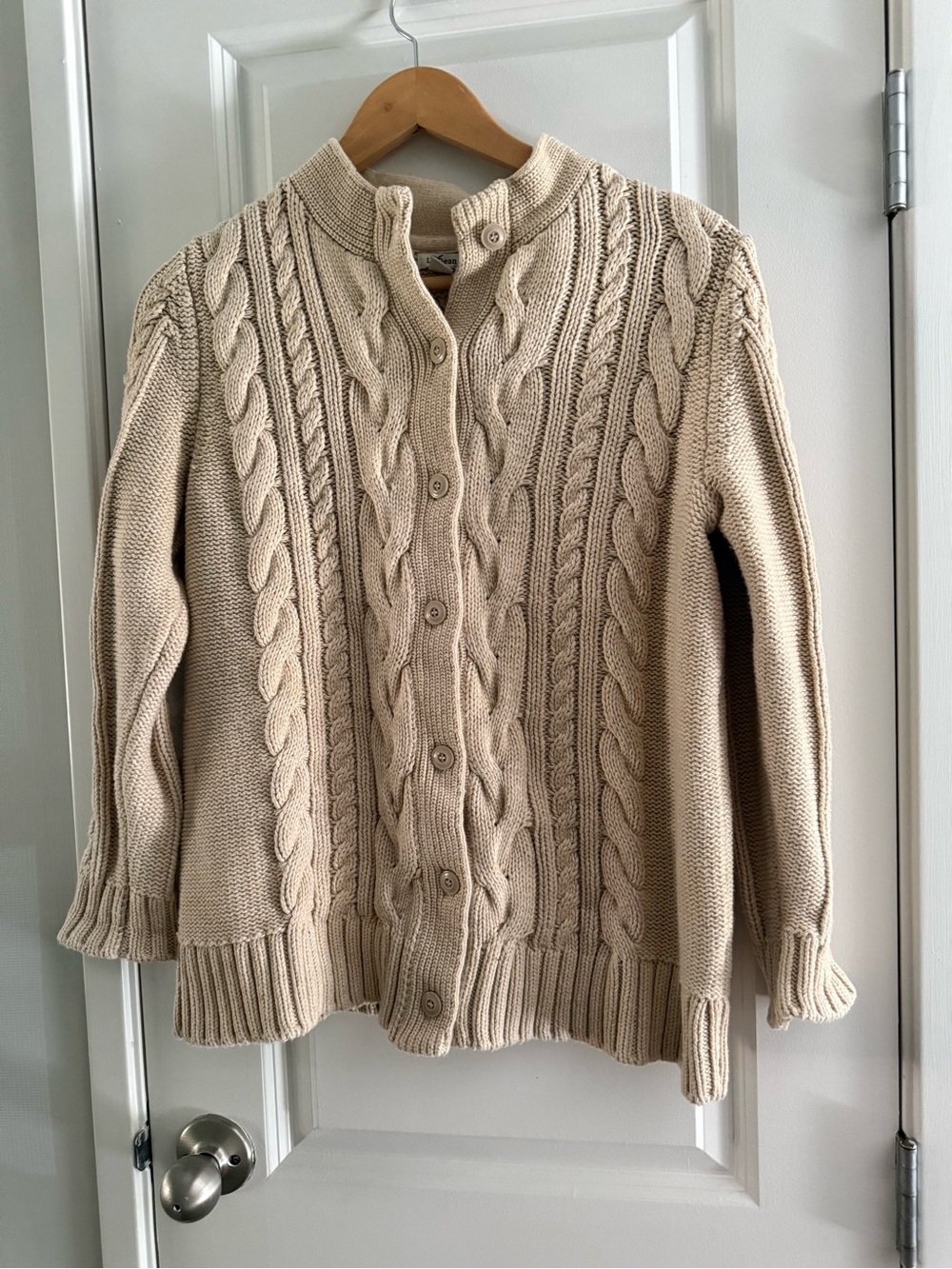 L.L. Bean Cream Cotton Cable-Knit Button Cardigan Eclectic Grandpa Grandma core